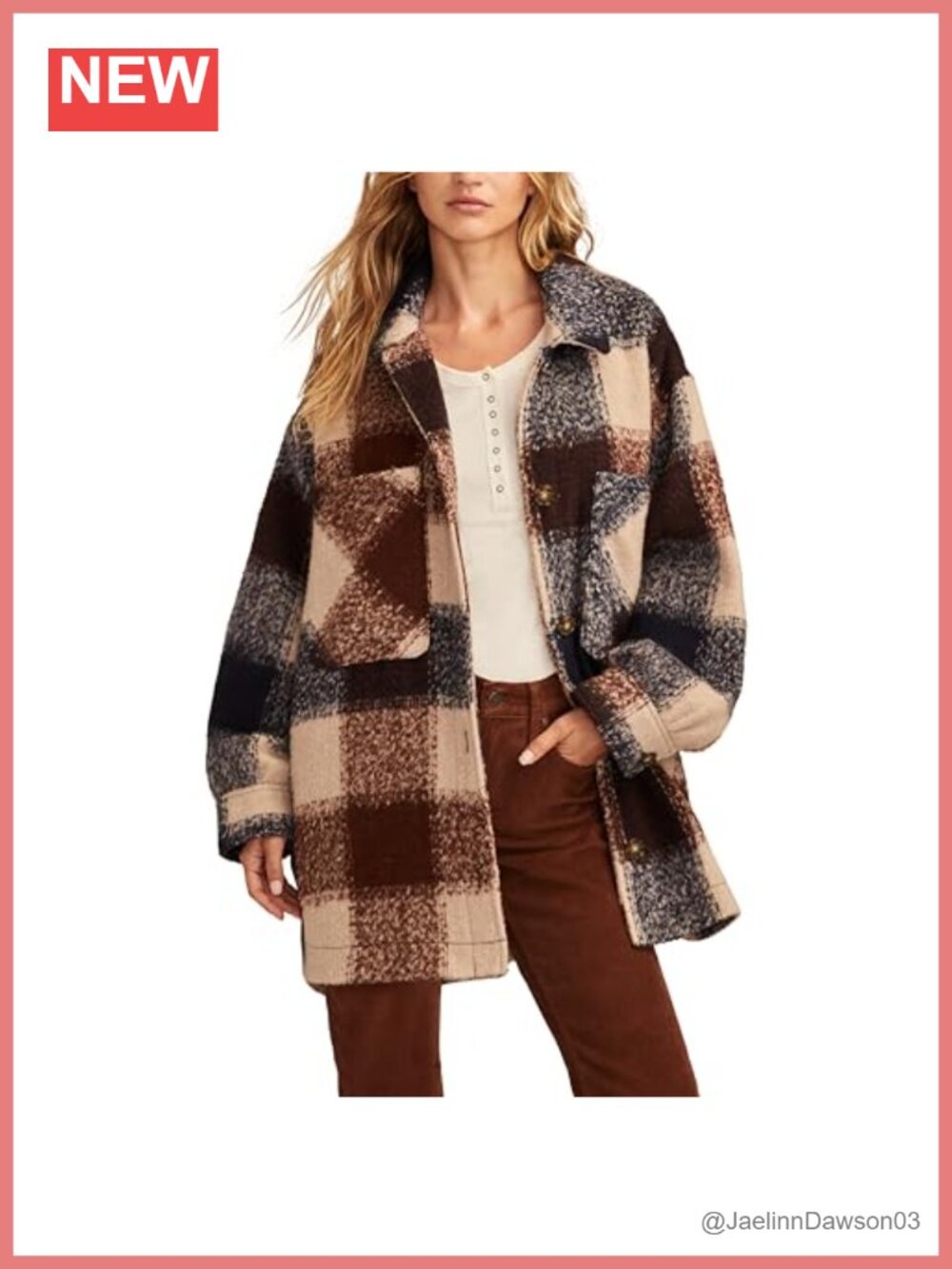 Oversized Plaid Shirt Jacket Button Placket Long Sleeve Shawl Collar
